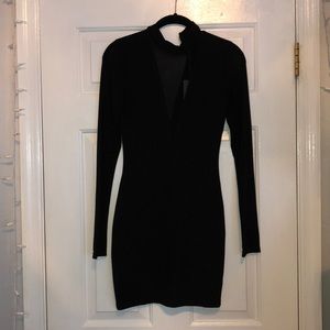 Mesh Low Cut Long Sleeve Black Dress Small